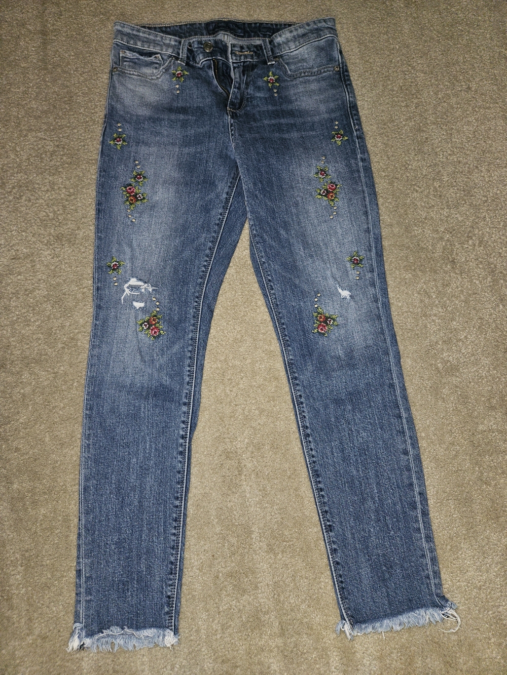 Lucky Brand Blue Skinny Jeans with Floral Embroidery